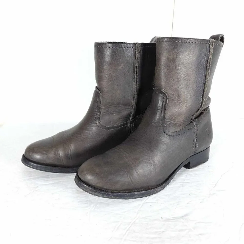Frye Women's Melissa Slouch Short US 5,5 Brown Leather Pull On Ankle Boots